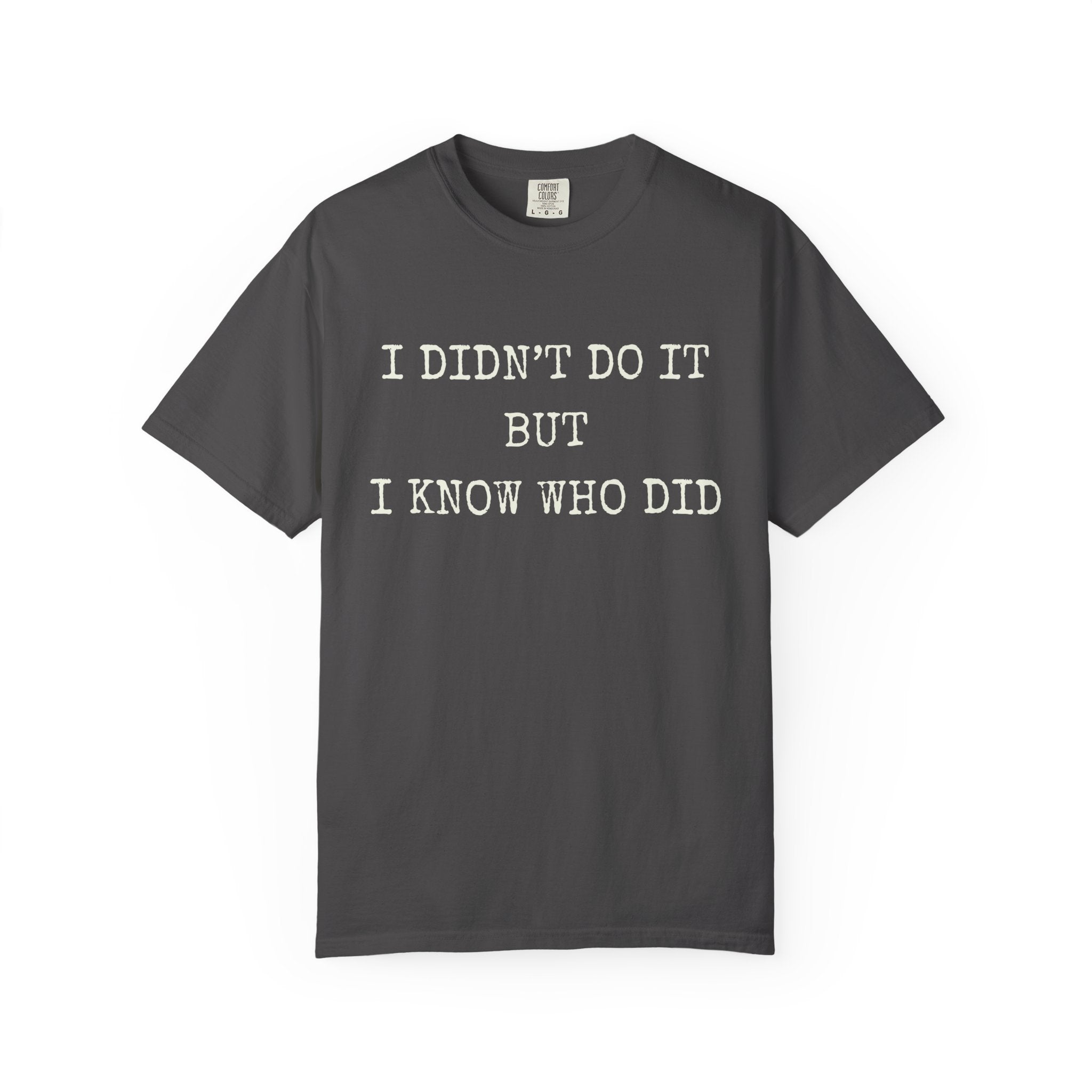 I Didn't Do It But I Know Who Did T-Shirt — Thriller Reader Typewriter Tee