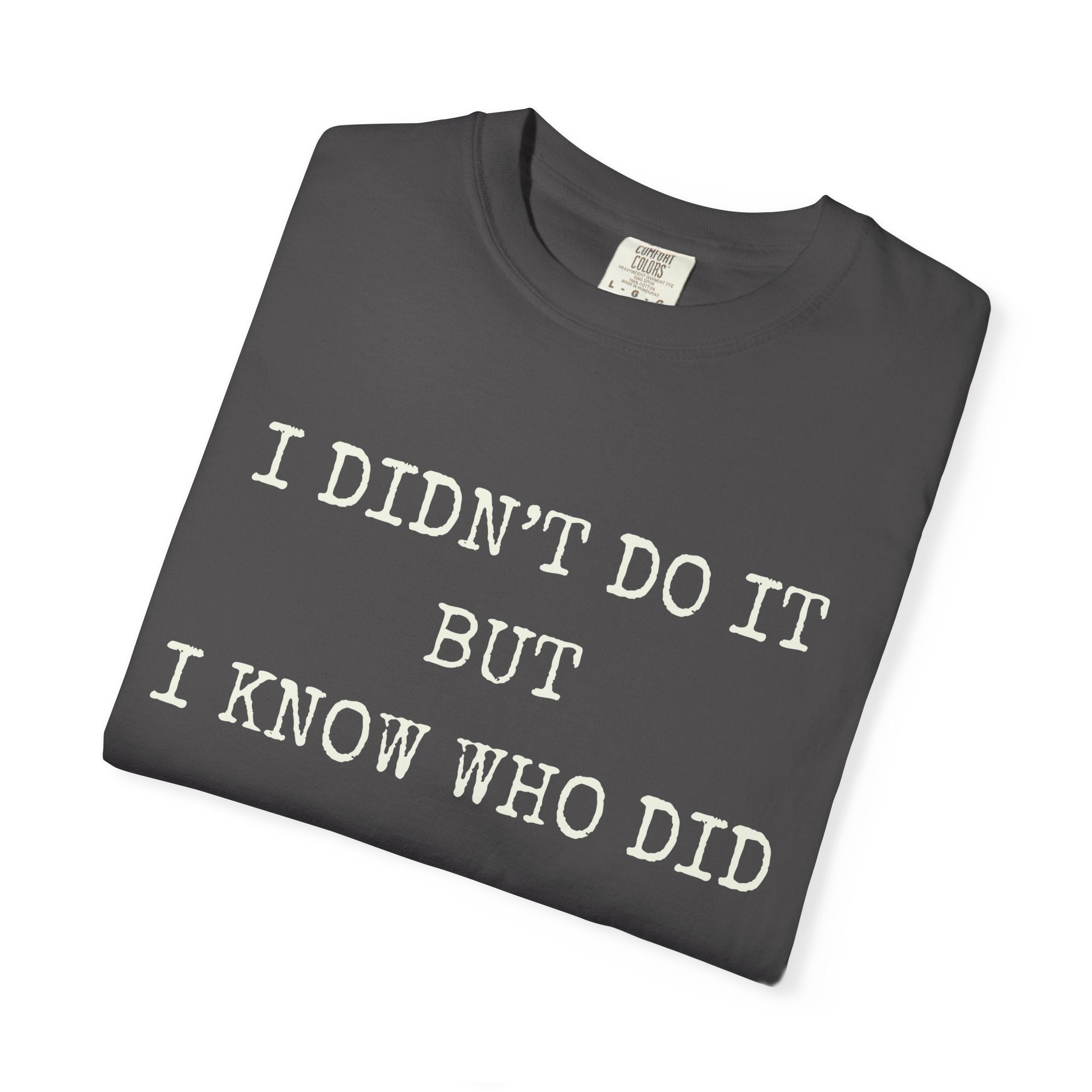 I Didn't Do It But I Know Who Did T-Shirt — Thriller Reader Typewriter Tee